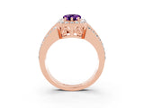 Rose gold Pear Cut Halo Amethyst Ring with Split Shank and Four-Prong Setting_3