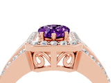 Rose gold Pear Cut Halo Amethyst Ring with Split Shank and Four-Prong Setting_4