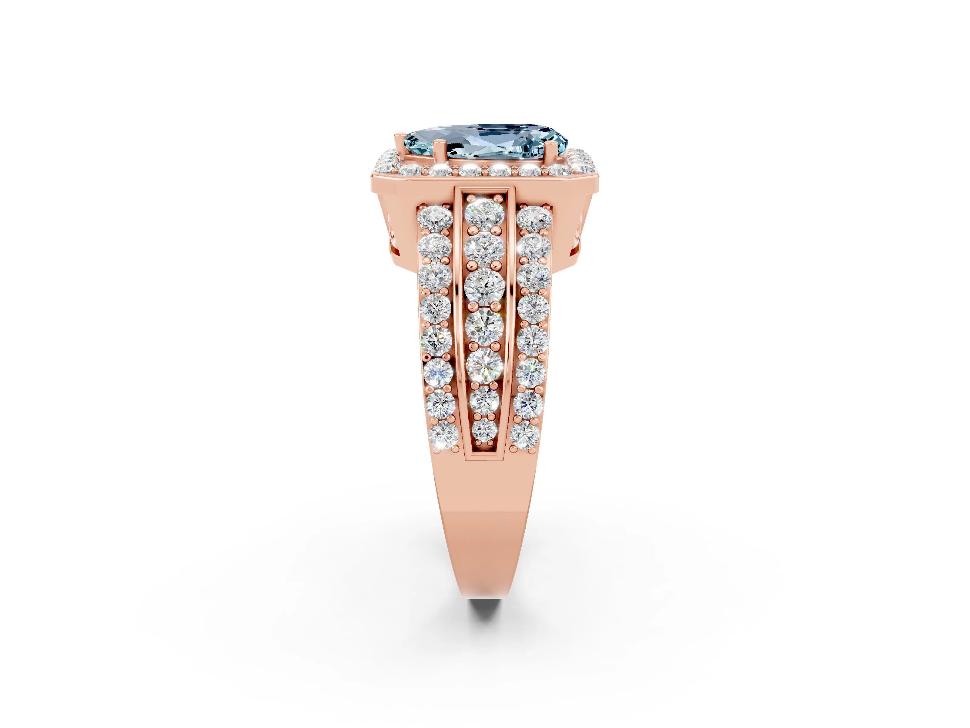 Rose gold Pear Cut Halo Aquamarine Ring with Split Shank and Four-Prong Setting_2
