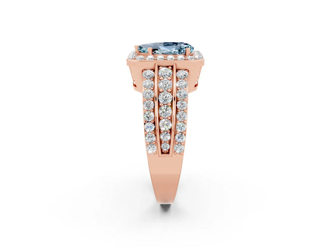 Rose gold Pear Cut Halo Aquamarine Ring with Split Shank and Four-Prong Setting_2