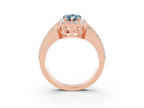 Rose gold Pear Cut Halo Aquamarine Ring with Split Shank and Four-Prong Setting_3