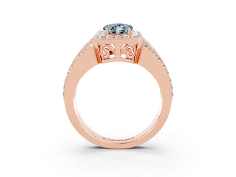 Rose gold Pear Cut Halo Aquamarine Ring with Split Shank and Four-Prong Setting_3