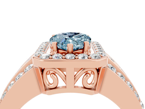 Rose gold Pear Cut Halo Aquamarine Ring with Split Shank and Four-Prong Setting_4