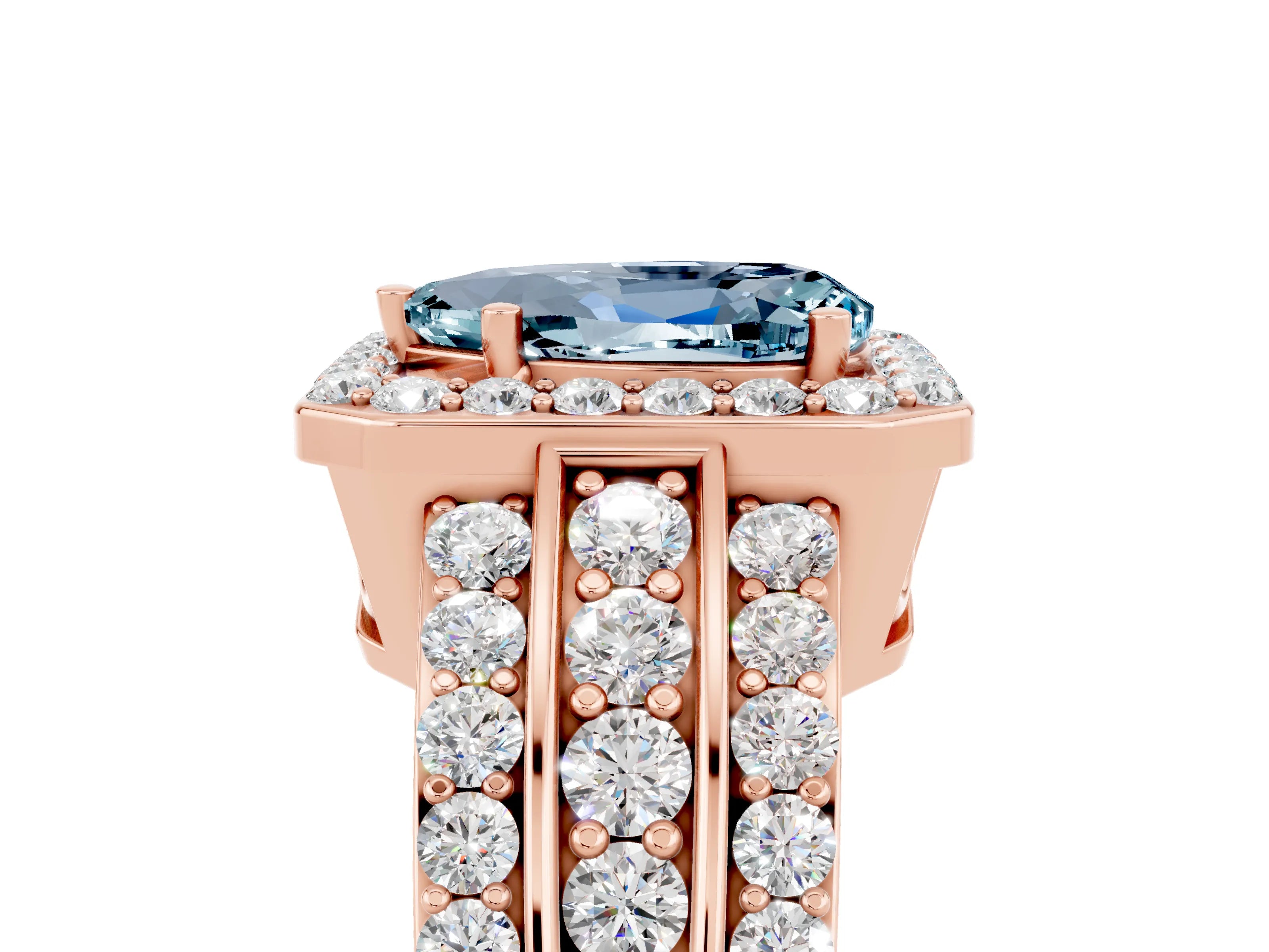 Rose gold Pear Cut Halo Aquamarine Ring with Split Shank and Four-Prong Setting_5