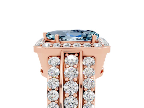 Rose gold Pear Cut Halo Aquamarine Ring with Split Shank and Four-Prong Setting_5