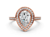 Rose gold Pear Cut Halo Bezel Diamond Pave Band Ring_39