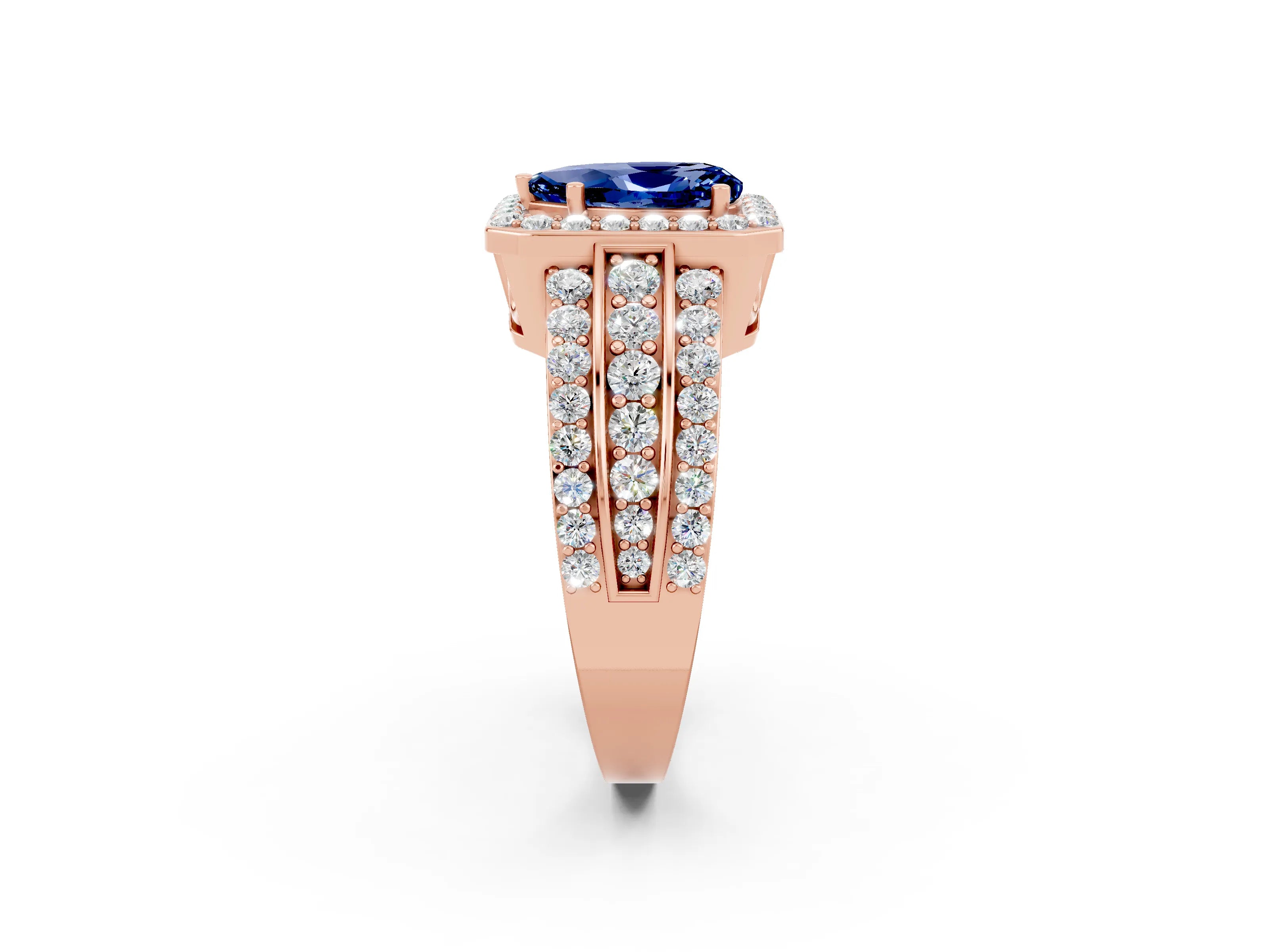 Rose gold Pear Cut Halo Blue Sapphire Ring with Split Shank and Four-Prong Setting_2