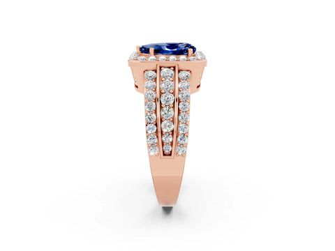 Rose gold Pear Cut Halo Blue Sapphire Ring with Split Shank and Four-Prong Setting_2
