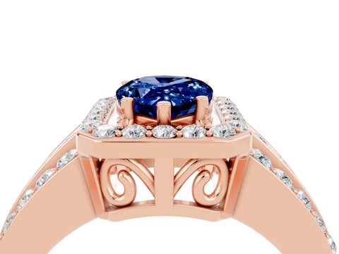 Rose gold Pear Cut Halo Blue Sapphire Ring with Split Shank and Four-Prong Setting_4
