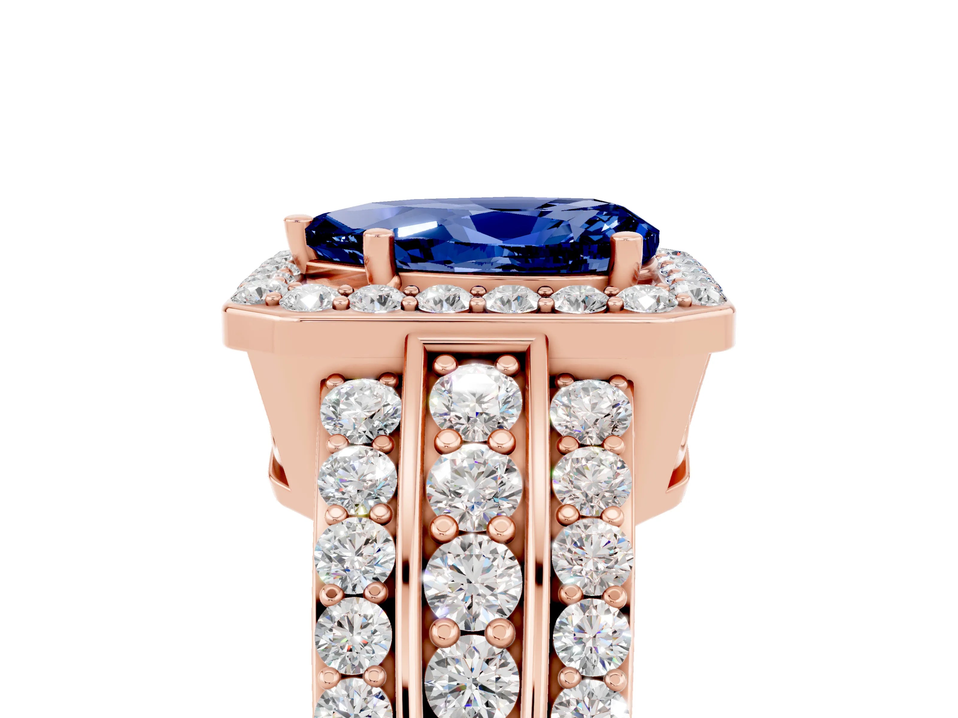 Rose gold Pear Cut Halo Blue Sapphire Ring with Split Shank and Four-Prong Setting_5