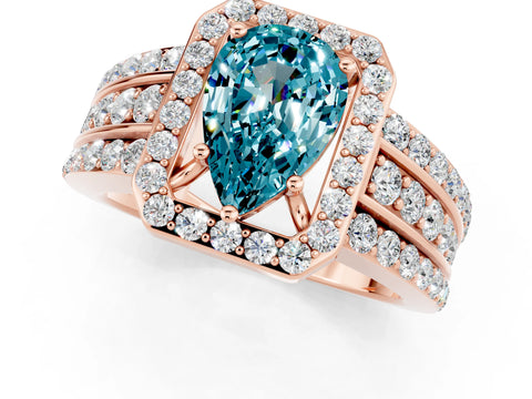 Rose gold Pear Cut Halo Blue Topaz Ring with Split Shank and Four-Prong Setting_1