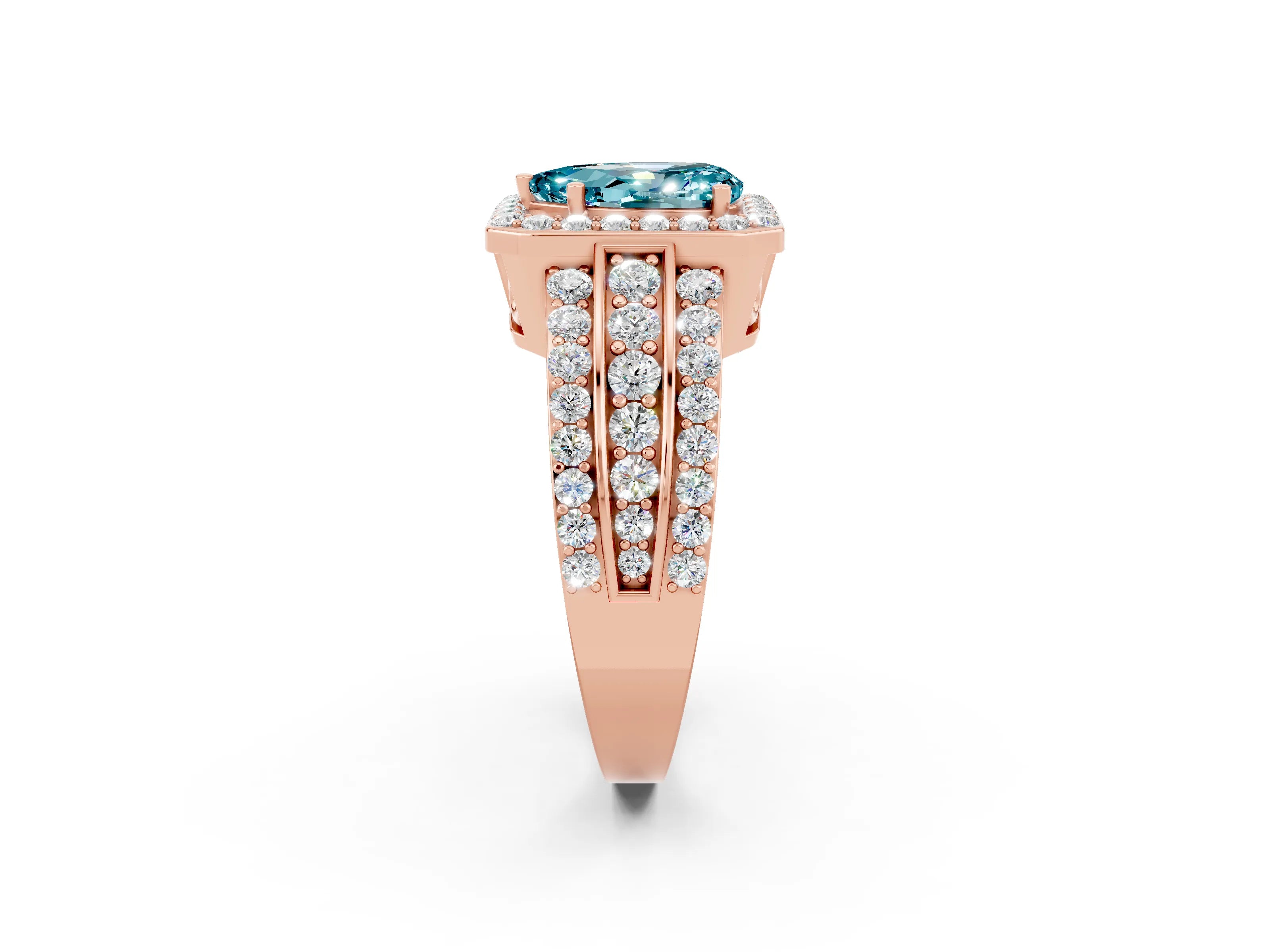Rose gold Pear Cut Halo Blue Topaz Ring with Split Shank and Four-Prong Setting_2