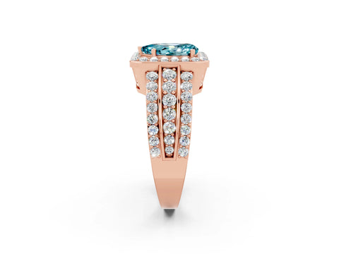 Rose gold Pear Cut Halo Blue Topaz Ring with Split Shank and Four-Prong Setting_2