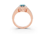 Rose gold Pear Cut Halo Blue Topaz Ring with Split Shank and Four-Prong Setting_3
