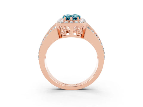 Rose gold Pear Cut Halo Blue Topaz Ring with Split Shank and Four-Prong Setting_3