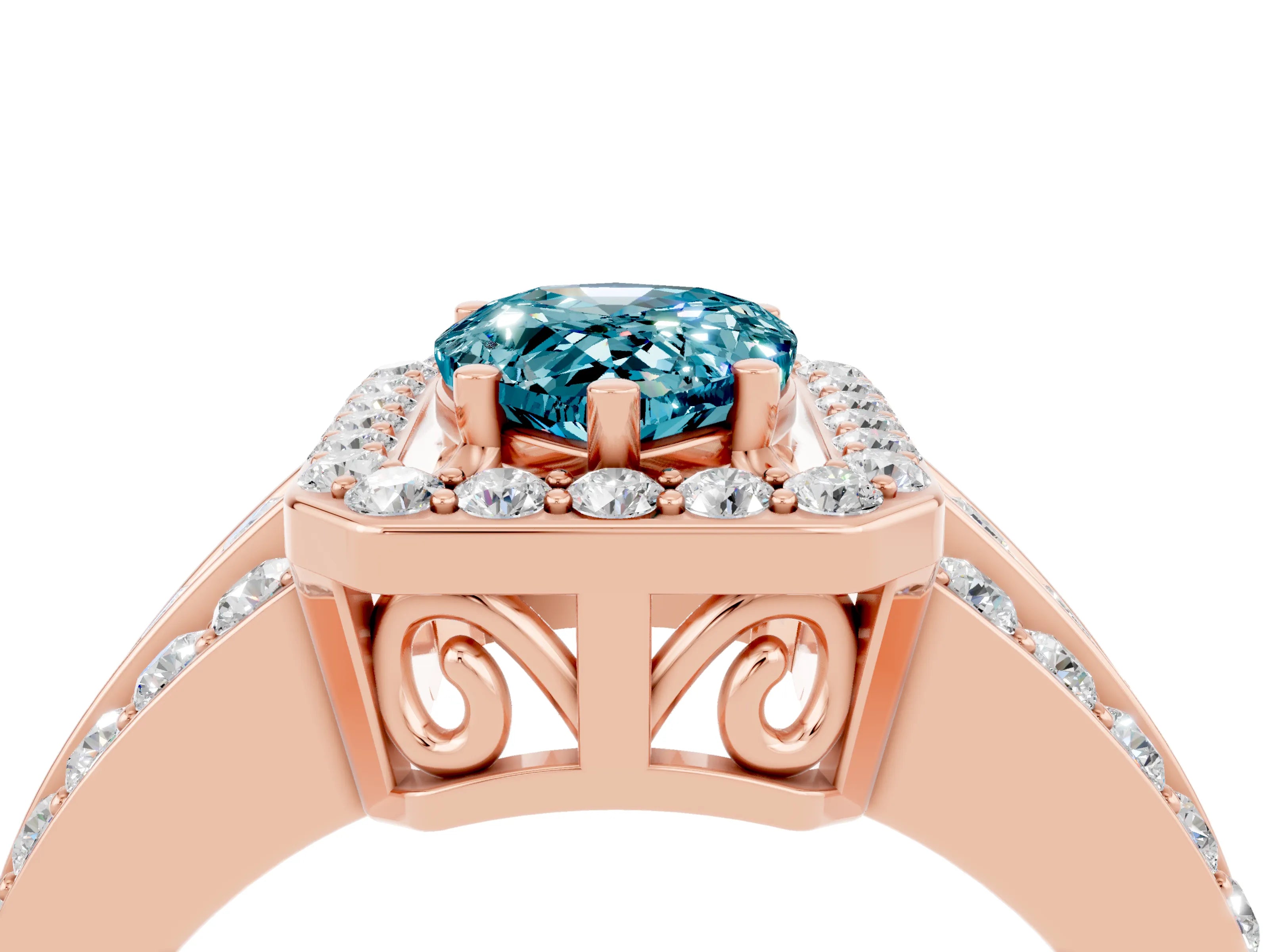 Rose gold Pear Cut Halo Blue Topaz Ring with Split Shank and Four-Prong Setting_4