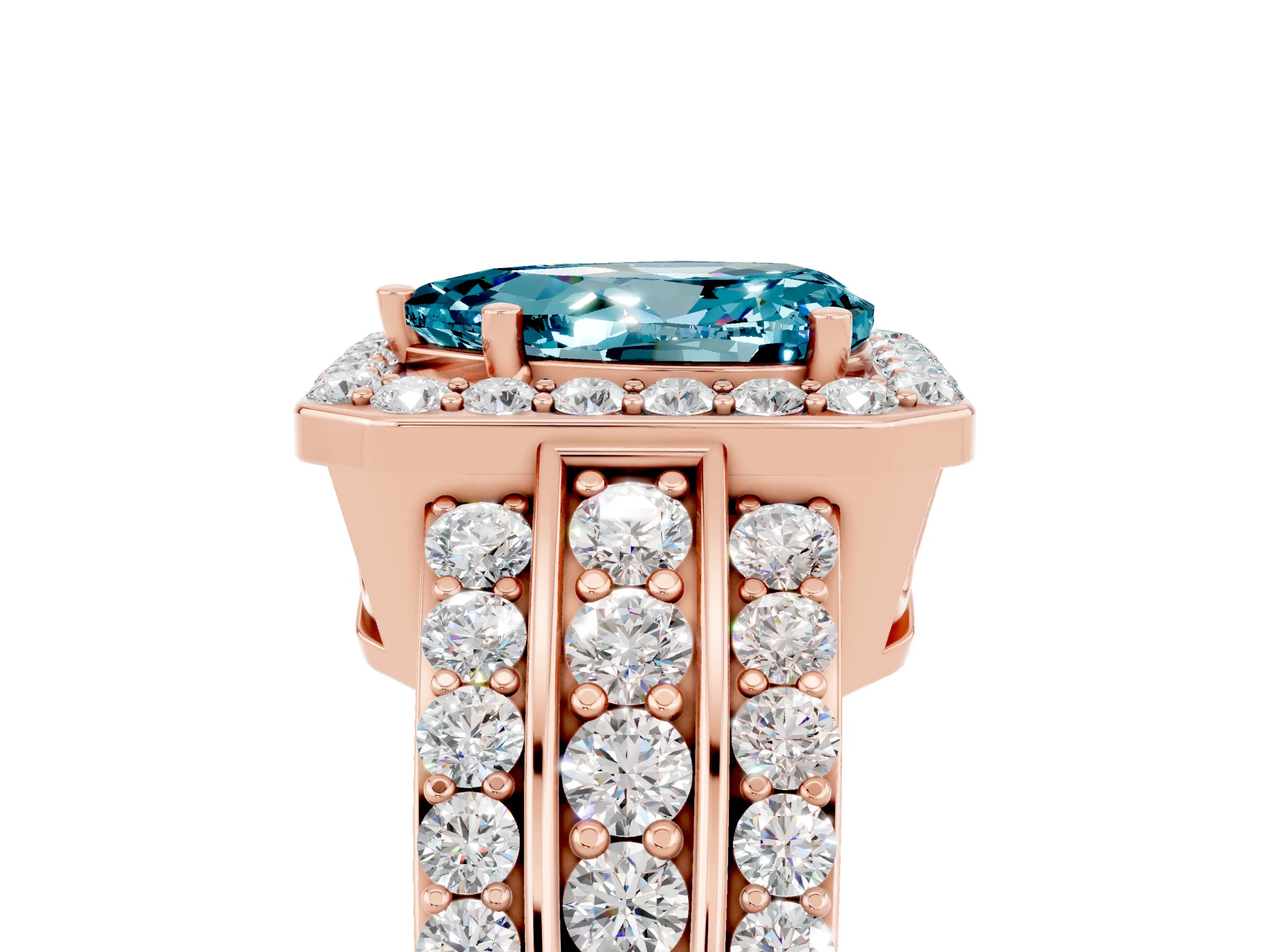 Rose gold Pear Cut Halo Blue Topaz Ring with Split Shank and Four-Prong Setting_5
