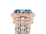 Rose gold Pear Cut Halo Blue Topaz Ring with Split Shank and Four-Prong Setting_5