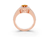 Rose gold Pear Cut Halo Citrine Ring with Split Shank and Four-Prong Setting_3