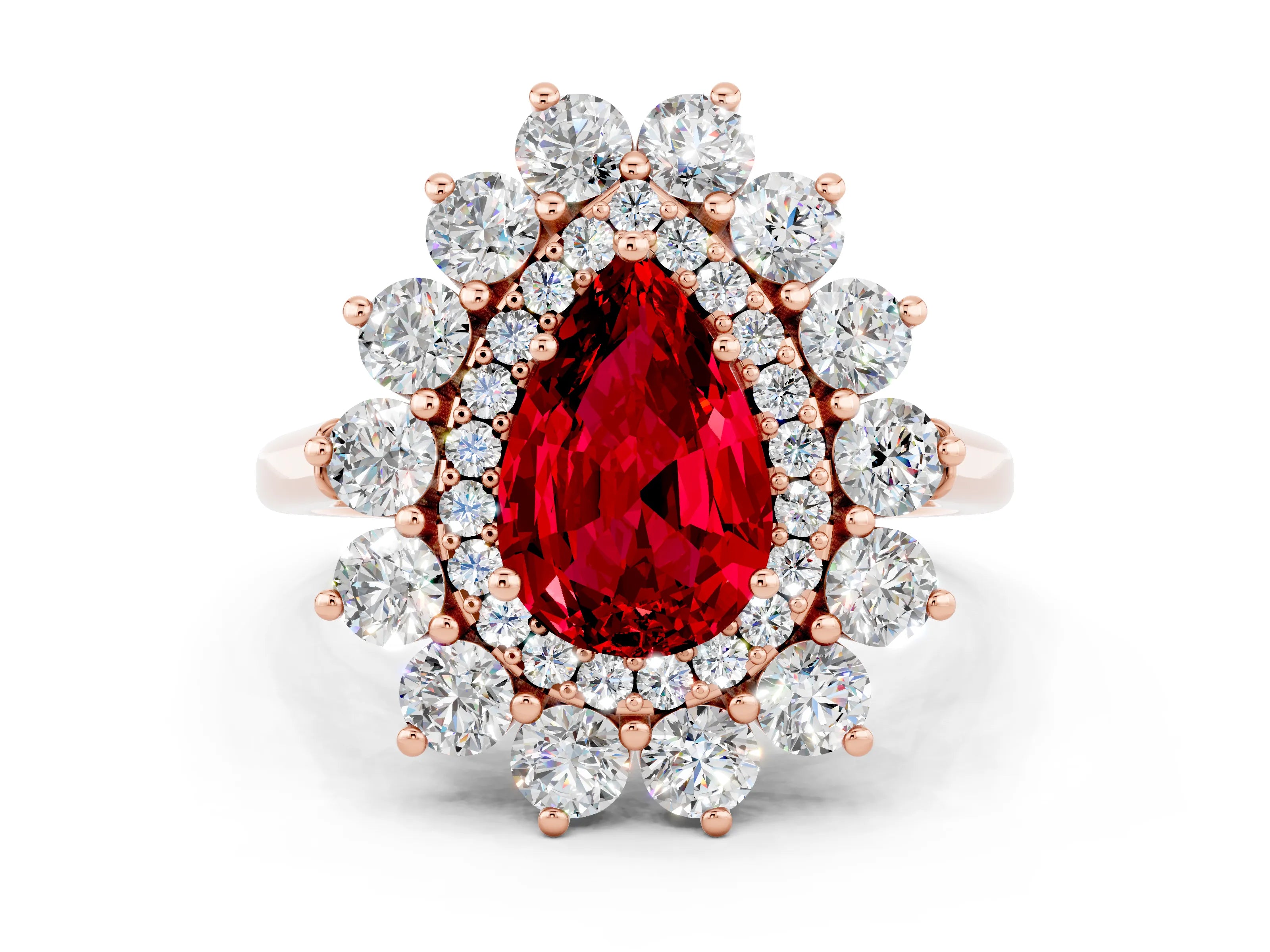Rose gold Pear Cut Halo Cluster Diamond Ring with Pave Band and Four-Prong Setting