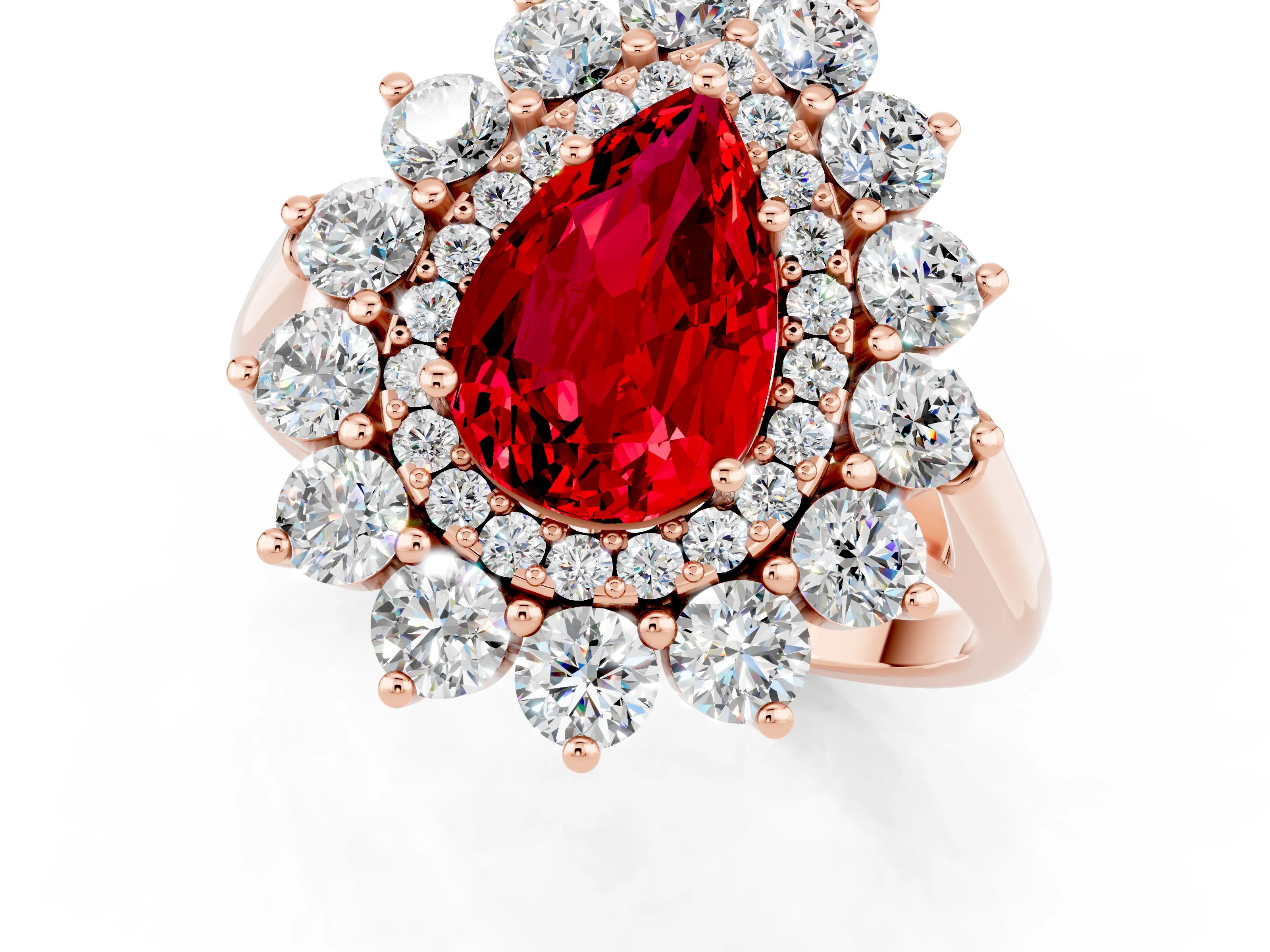 Rose gold Pear Cut Halo Cluster Diamond Ring with Pave Band and Four-Prong Setting_1