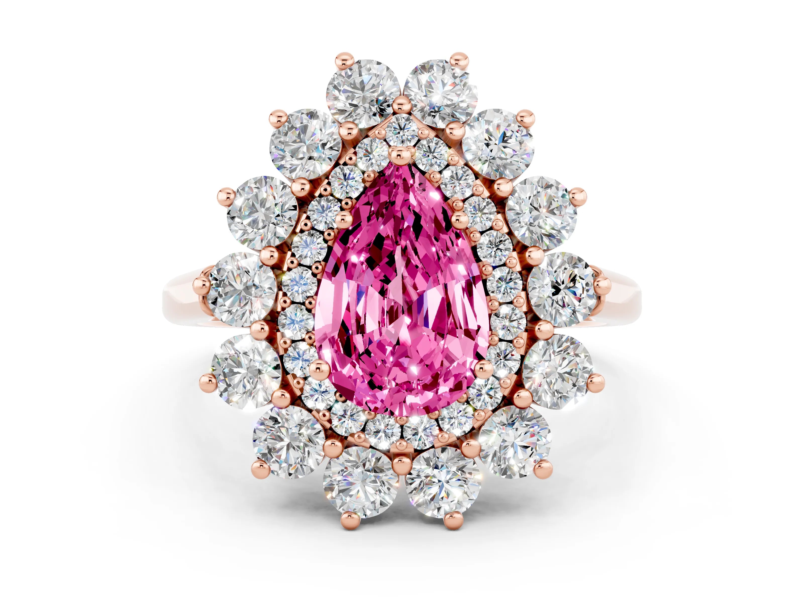 Rose gold Pear Cut Halo Cluster Diamond Ring with Pave Band and Four-Prong Setting_12