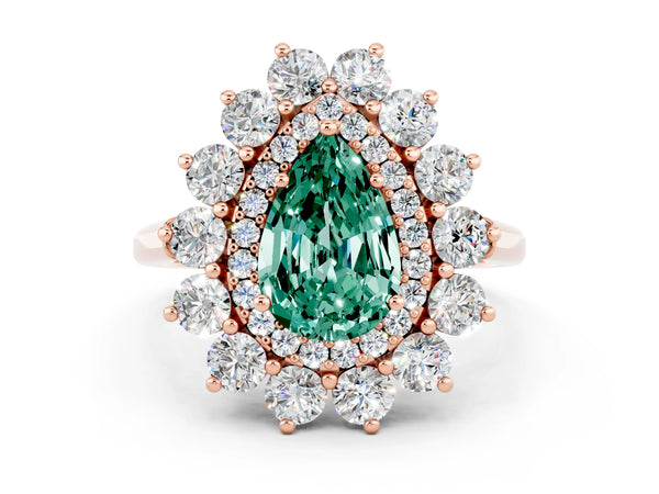 Rose gold Pear Cut Green Sapphire Floral Double Halo Engagement Ring with Prong Setting