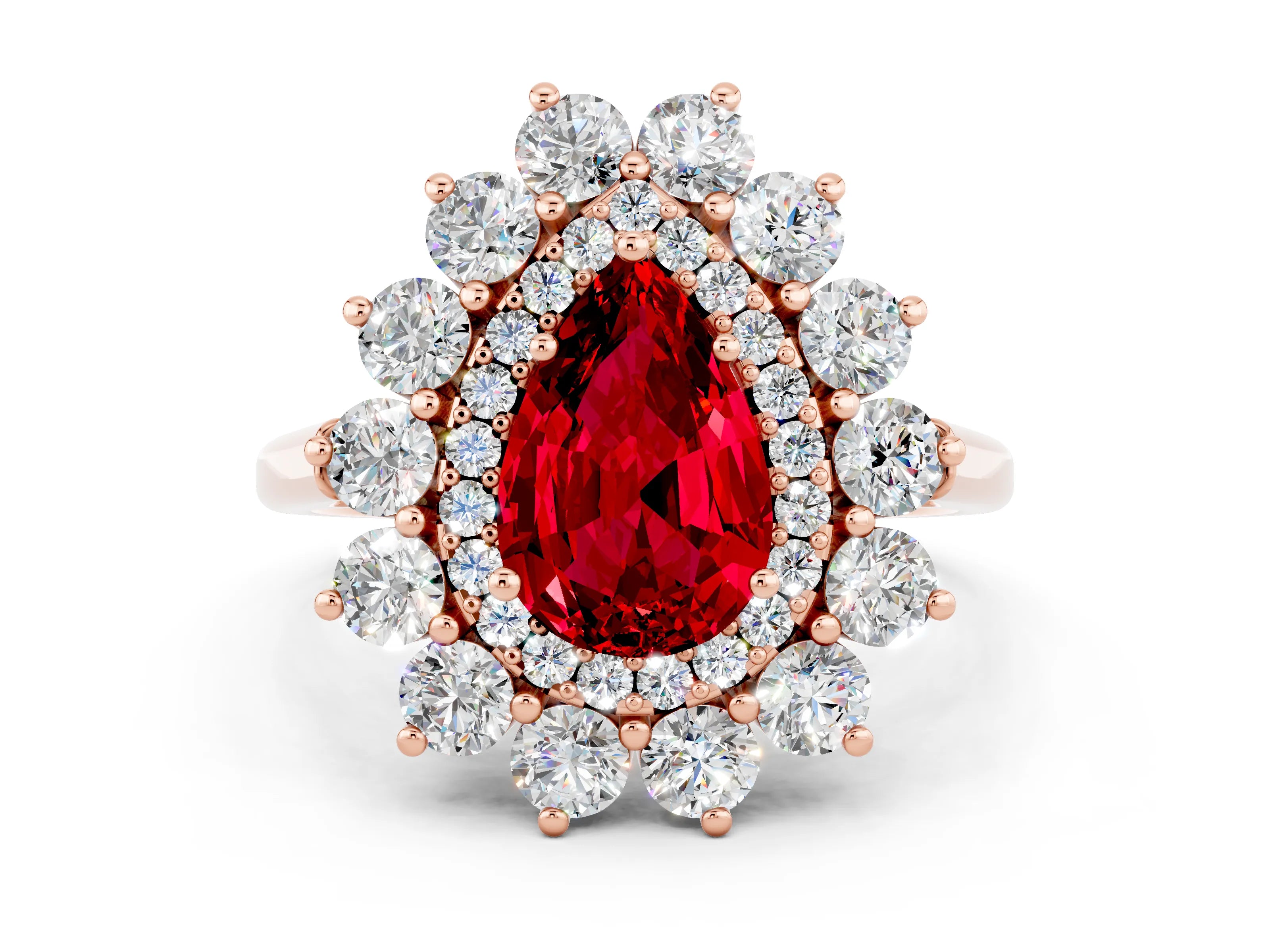 Rose gold Pear Cut Halo Cluster Diamond Ring with Pave Band and Four-Prong Setting_12
