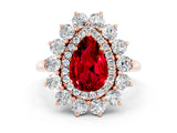 Rose gold Pear Cut Halo Cluster Diamond Ring with Pave Band and Four-Prong Setting_12
