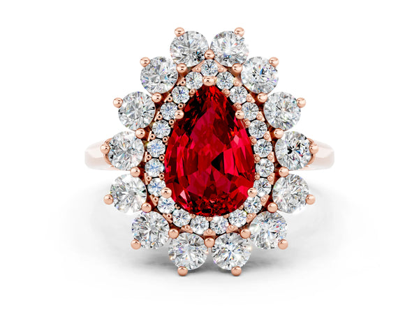 Rose gold Pear Cut Ruby Floral Double Halo Engagement Ring with Prong Setting
