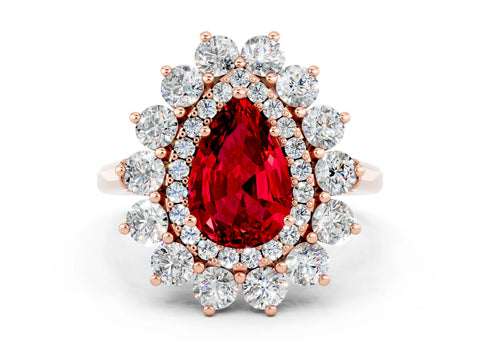 Rose gold Pear Cut Halo Cluster Diamond Ring with Pave Band and Four-Prong Setting_12