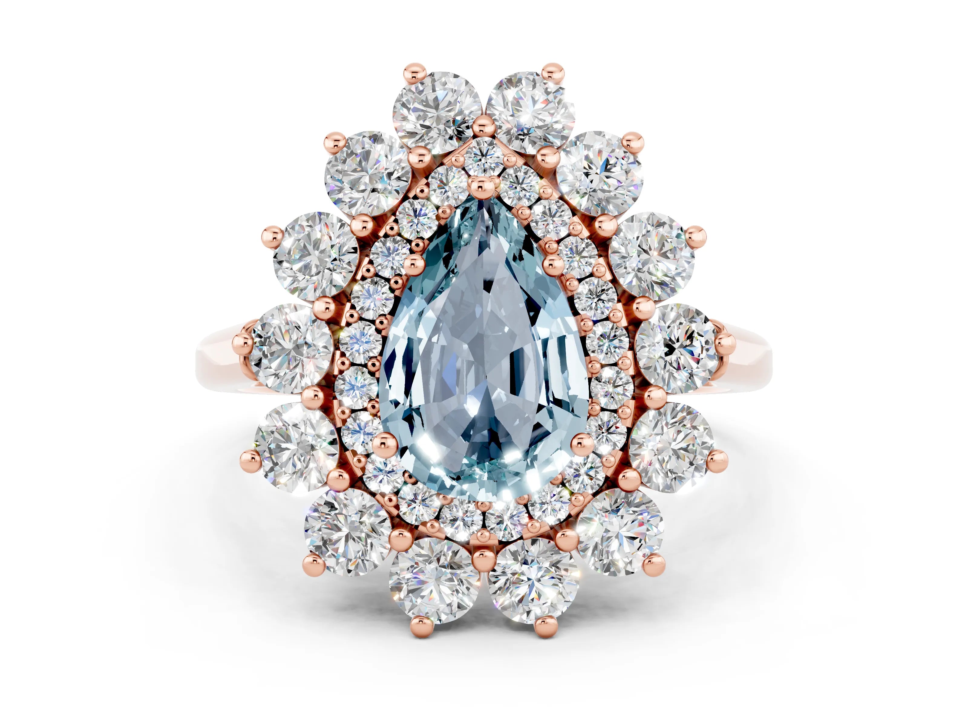 Rose gold Pear Cut Halo Cluster Diamond Ring with Pave Band and Four-Prong Setting_12