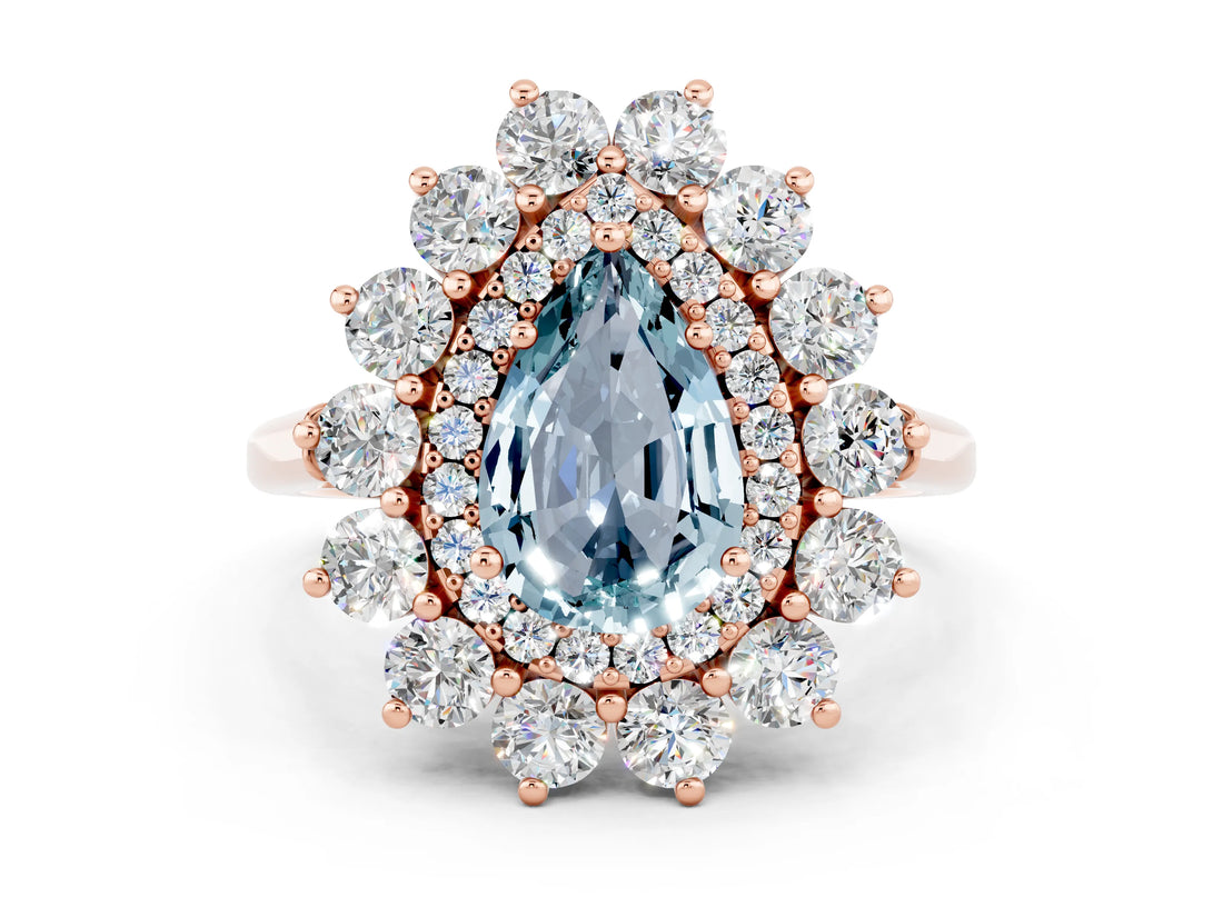 Rose gold Pear Cut Halo Cluster Diamond Ring with Pave Band and Four-Prong Setting_12