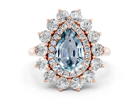 Rose gold Pear Cut Halo Cluster Diamond Ring with Pave Band and Four-Prong Setting_12