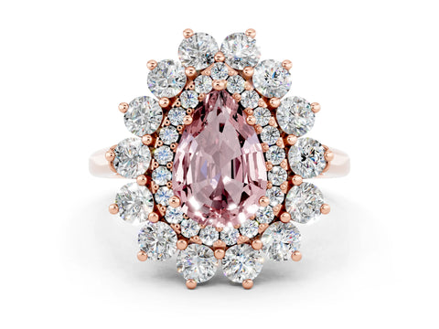 Rose gold Pear Cut Halo Cluster Diamond Ring with Pave Band and Four-Prong Setting_12