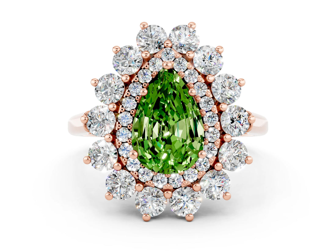 Rose gold Pear Cut Halo Cluster Diamond Ring with Pave Band and Four-Prong Setting_12