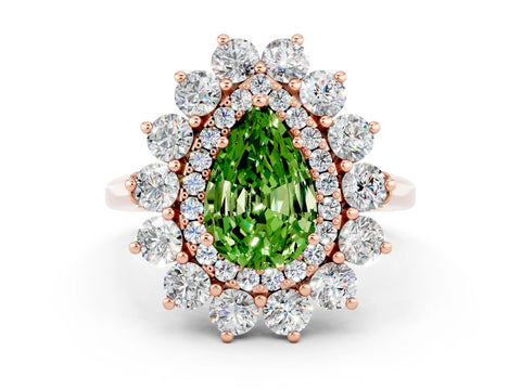 Rose gold Pear Cut Halo Cluster Diamond Ring with Pave Band and Four-Prong Setting_12