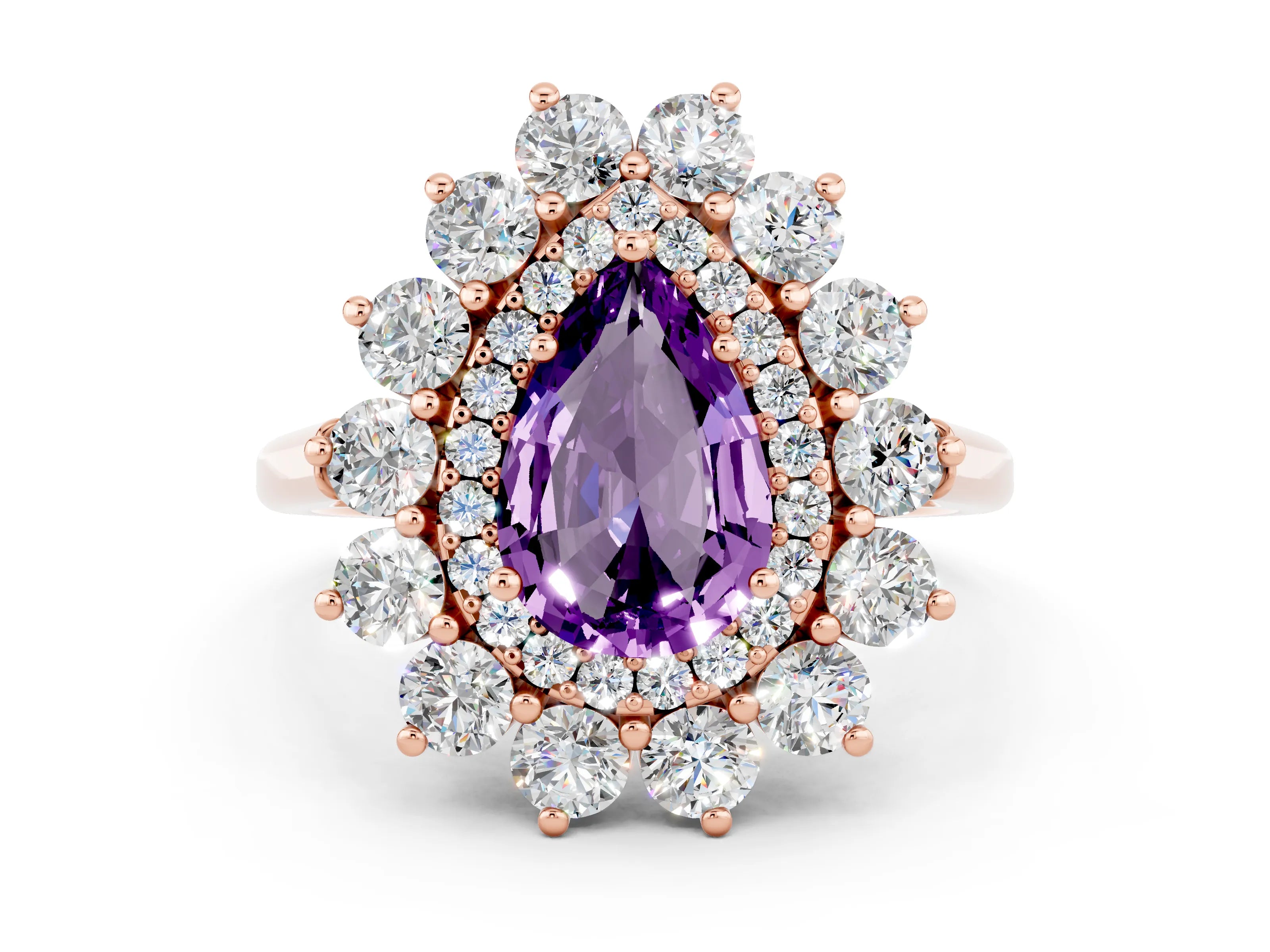 Rose gold Pear Cut Halo Cluster Diamond Ring with Pave Band and Four-Prong Setting_12