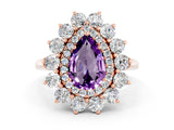 Rose gold Pear Cut Halo Cluster Diamond Ring with Pave Band and Four-Prong Setting_12
