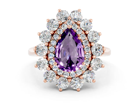 Rose gold Pear Cut Halo Cluster Diamond Ring with Pave Band and Four-Prong Setting_12