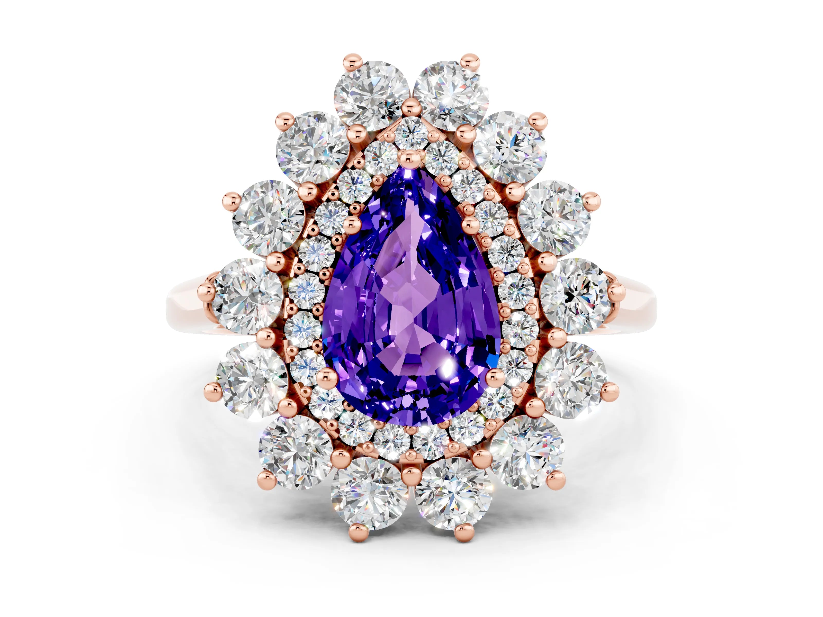 Rose gold Pear Cut Halo Cluster Diamond Ring with Pave Band and Four-Prong Setting_12