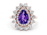 Rose gold Pear Cut Halo Cluster Diamond Ring with Pave Band and Four-Prong Setting_12