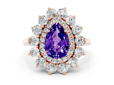 Rose gold Pear Cut Halo Cluster Diamond Ring with Pave Band and Four-Prong Setting_12