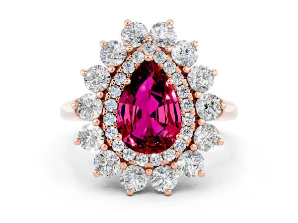 Rose gold Pear Cut Garnet Floral Double Halo Engagement Ring with Prong Setting
