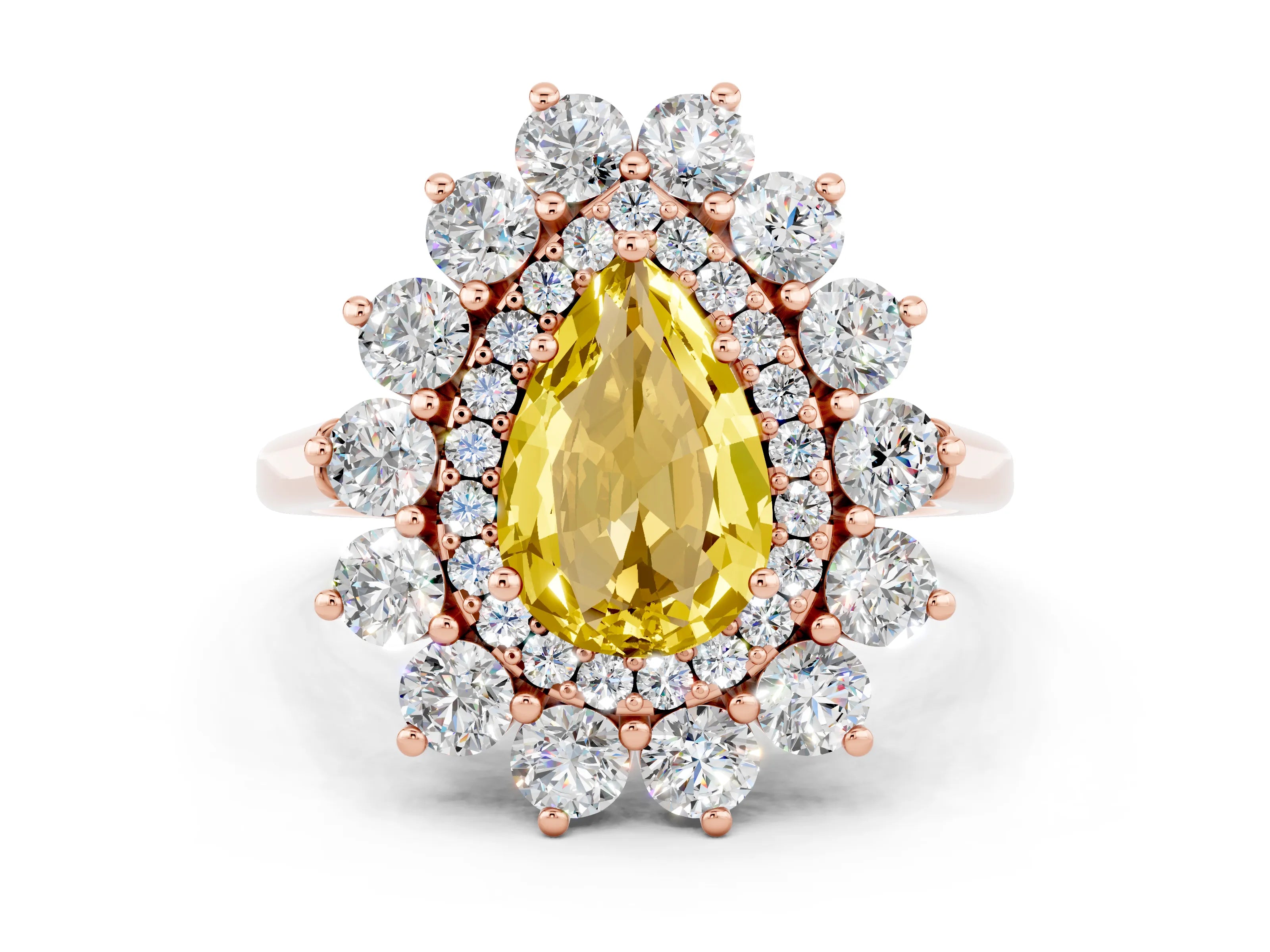 Rose gold Pear Cut Halo Cluster Diamond Ring with Pave Band and Four-Prong Setting_12