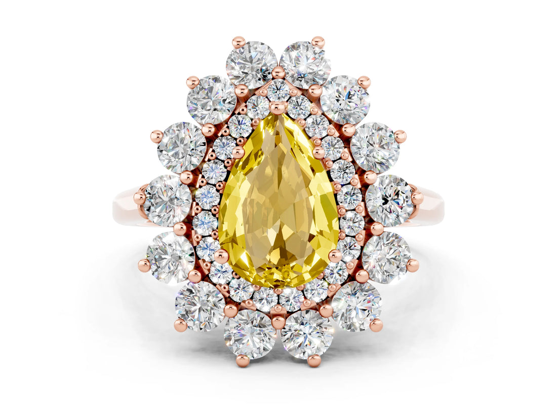 Rose gold Pear Cut Halo Cluster Diamond Ring with Pave Band and Four-Prong Setting_12