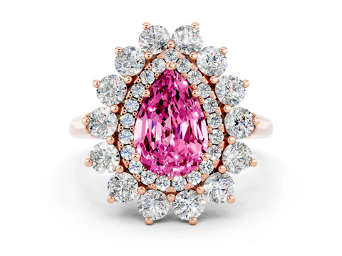 Rose gold Pear Cut Halo Cluster Diamond Ring with Pave Band and Four-Prong Setting_12