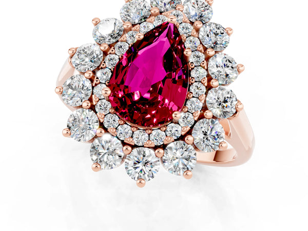 Rose gold Pear Cut Garnet Floral Double Halo Engagement Ring with Prong Setting