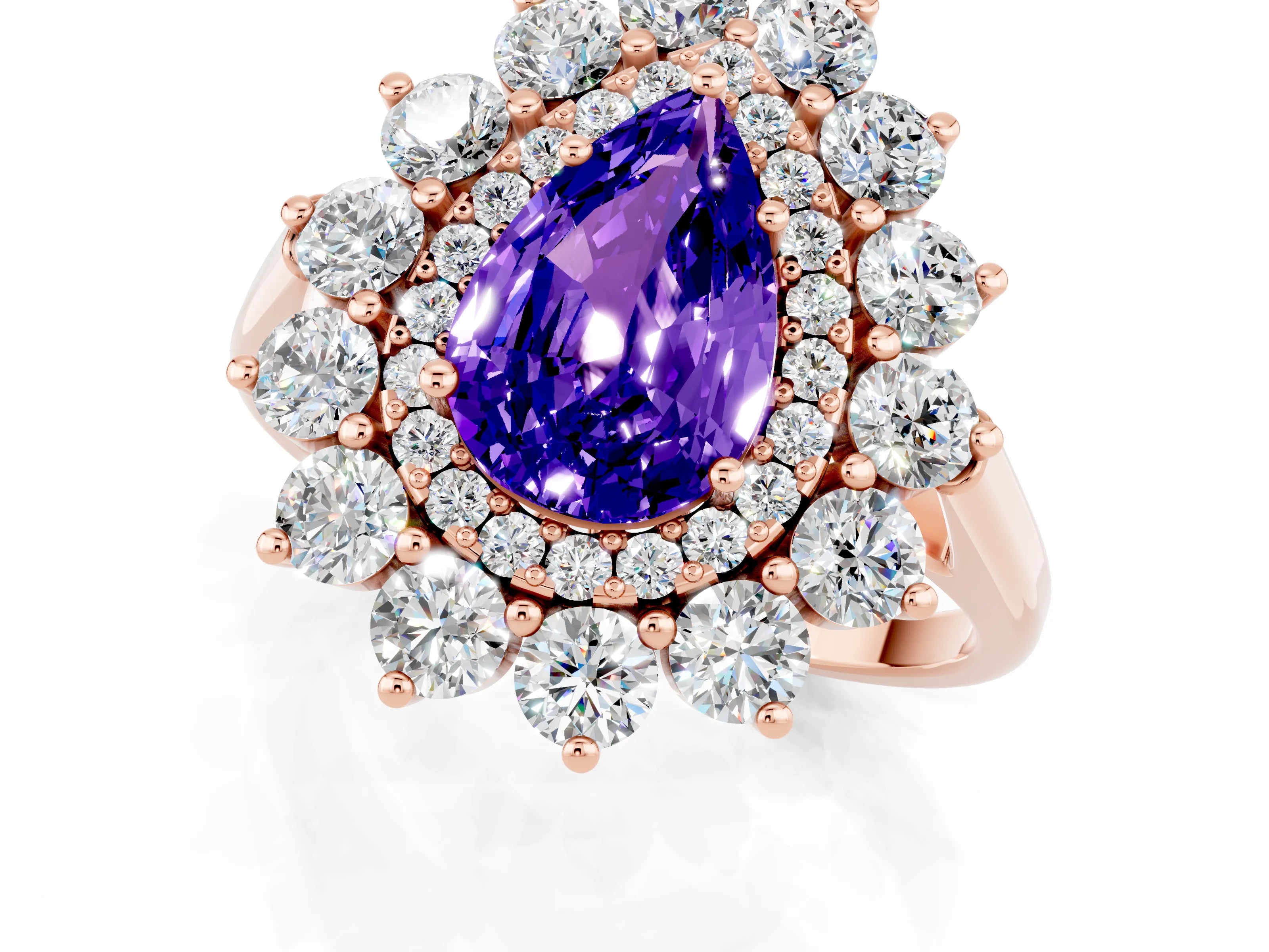 Rose gold Pear Cut Halo Cluster Diamond Ring with Pave Band and Four-Prong Setting_13