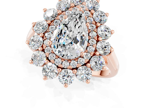 Rose gold Pear Cut Halo Cluster Diamond Ring with Pave Band and Four-Prong Setting_13